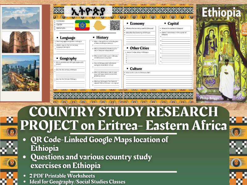Country Study Worksheets on "Ethiopia" - Eastern Africa