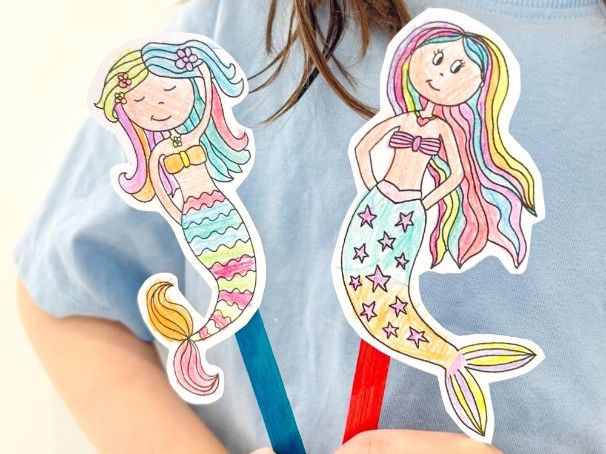 Mermaid Puppets Colour-In Activity