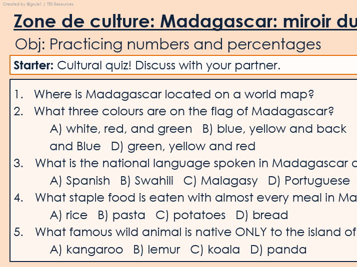 NEW 2026 GCSE French. Foundation/ Vert. Module 6. Zone de culture. Madagascar: miroir du monde?