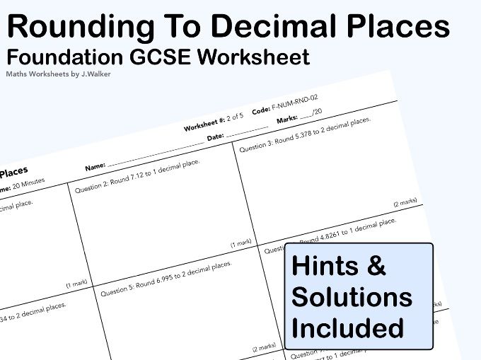 GCSE Maths Worksheet: Rounding To Decimal Places - Foundation Tier