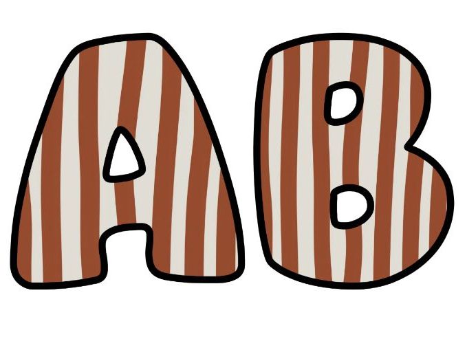 Brown Stripes Paint Classroom Display | Lettering Set | Upper & Lowercase, 0-9 and Signs