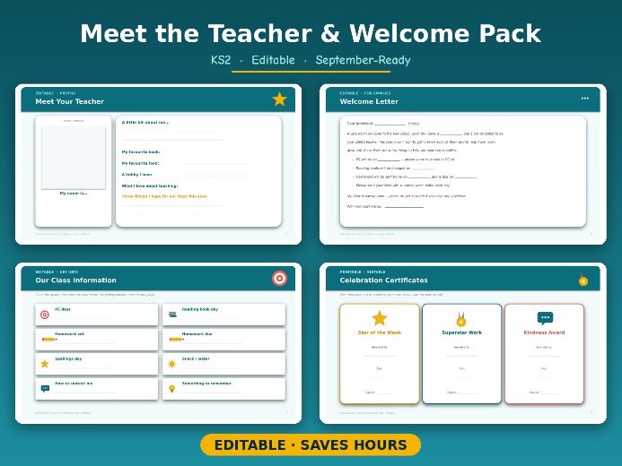 Meet the Teacher & Welcome Pack (KS2, editable)