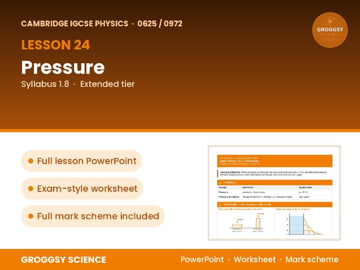 Cambridge IGCSE Physics 0625: Pressure | Unit 1 | L24