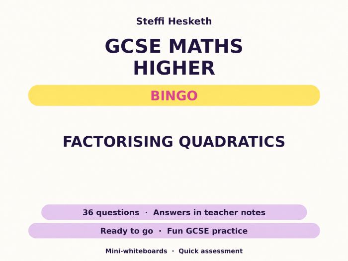 Factorising Quadratics GCSE Maths Higher Bingo