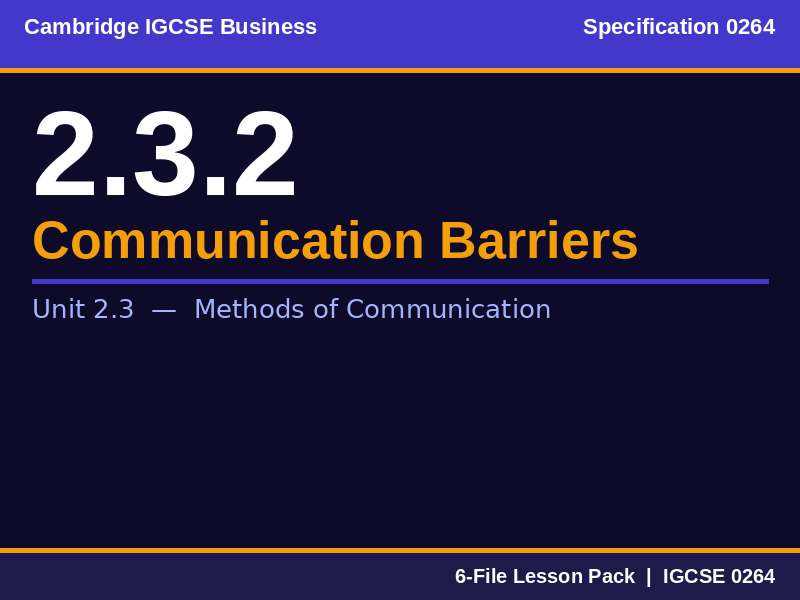 Cambridge IGCSE Business 0264 | 2.3.2 Communication Barriers | Lesson Pack