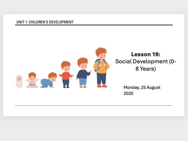 AAQ Early Childhood Development Unit 1 - Social Development 0-8 Years F1 F2