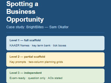 GCSE Business Edexcel | 1.2 Spotting a Business Opportunity | SEND Scaffolded Worksheet
