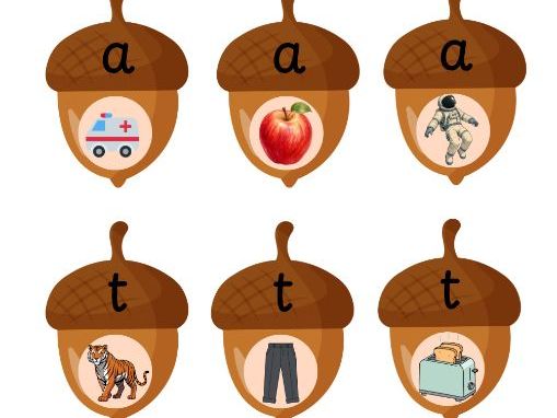 Initial sound matching acorn cap game Phonics