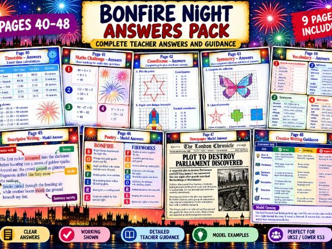 Bonfire Night Maths & Literacy Activity Pack | KS2 | 32 Activities + Answers