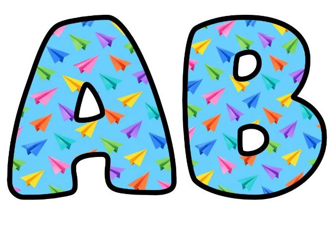 Paper Planes Blue Bubble Letters | Patterned Bulletin Board Letters | Printable Alphabet A-Z and 0-9
