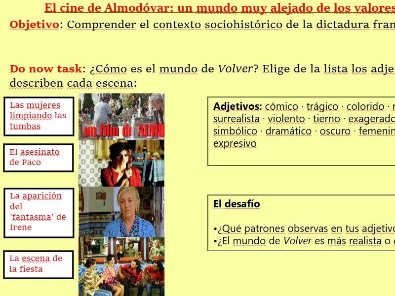 Volver Lesson 1 El cine de Almodóvar: un mundo muy alejado de los valores de la dictadura