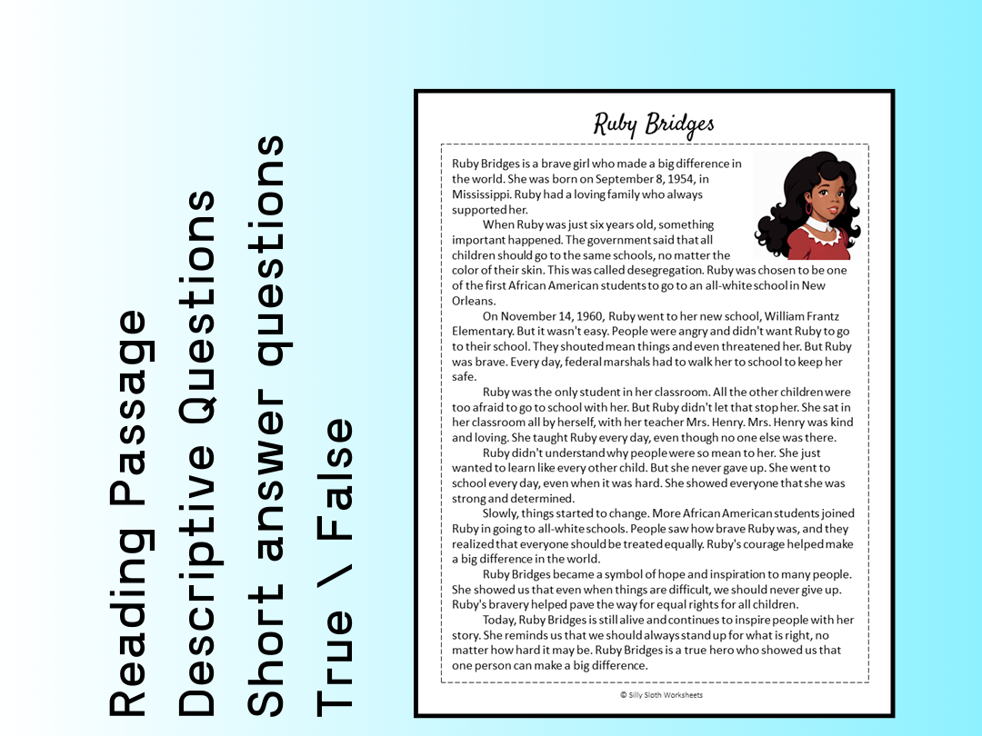 Ruby Bridges Biography Reading Comprehension Passage Printable ...