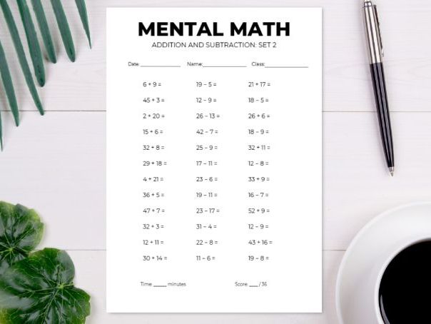 Mental Math Worksheet for Students | Addition & Subtraction Set 2