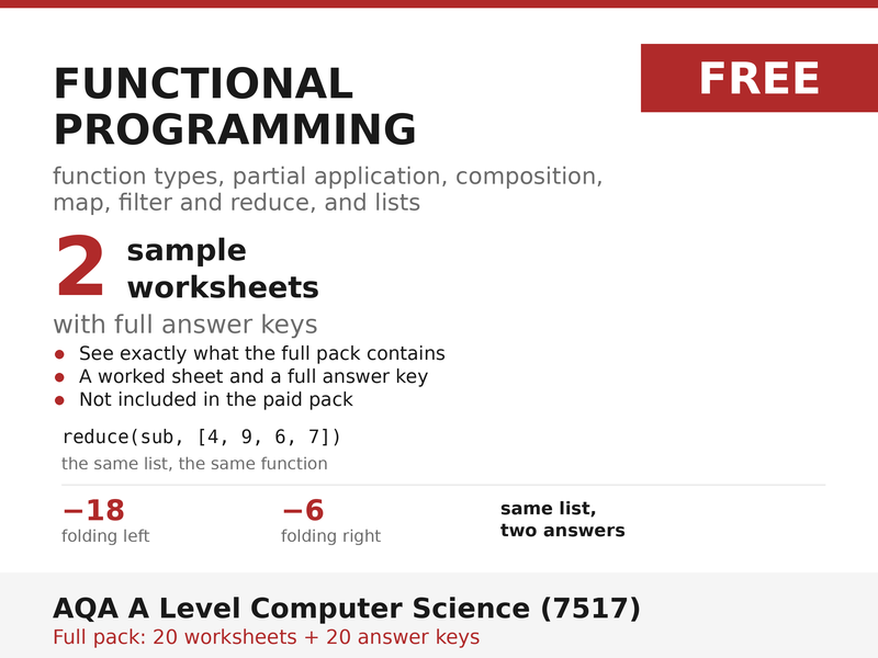 FREE Functional Programming Sample: Types, map, filter & reduce | AQA A Level Computer Science 7517