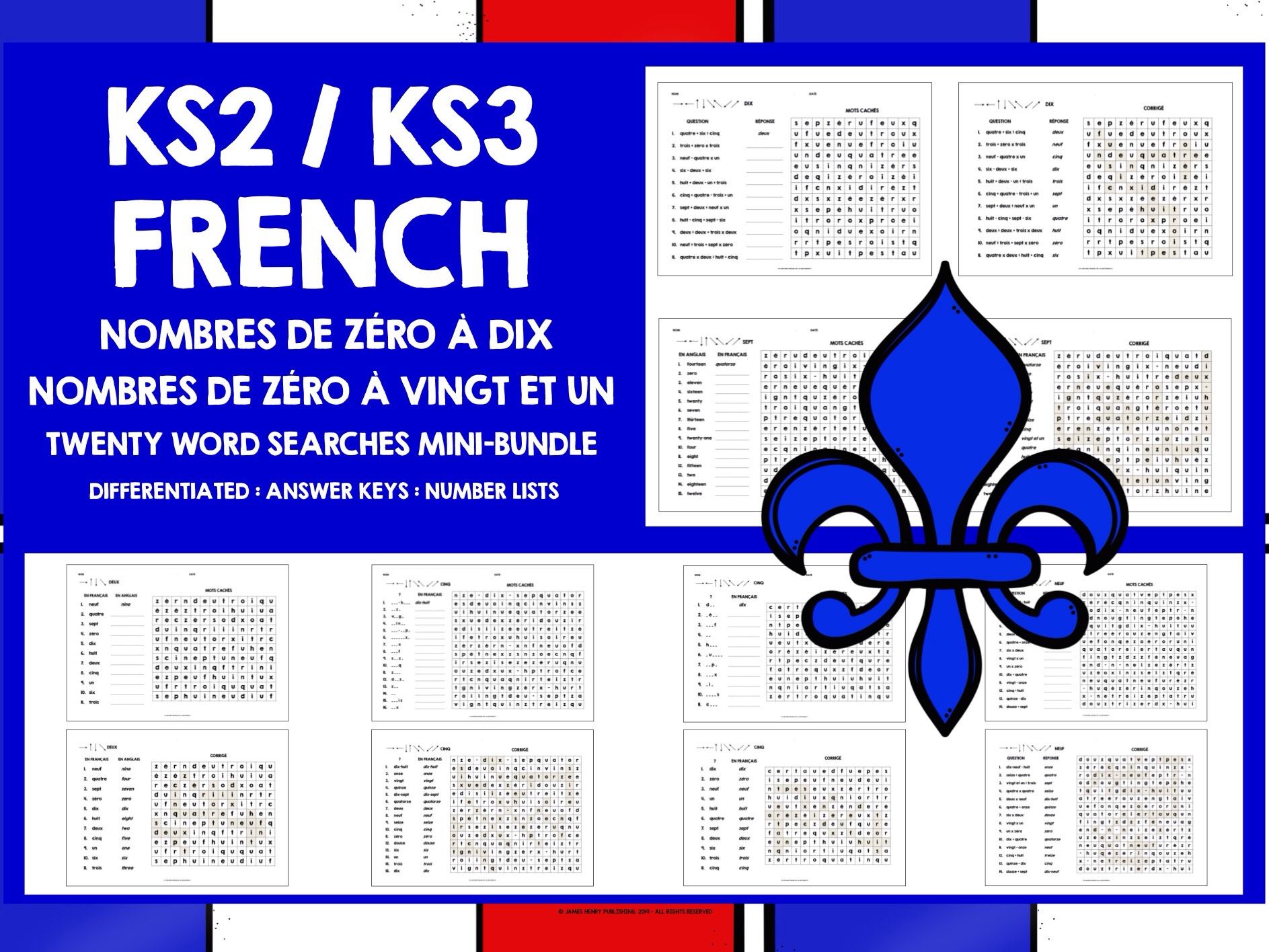 FRENCH NUMBERS 0-10 / 0-21 WORD SEARCHES MINI-BUNDLE
