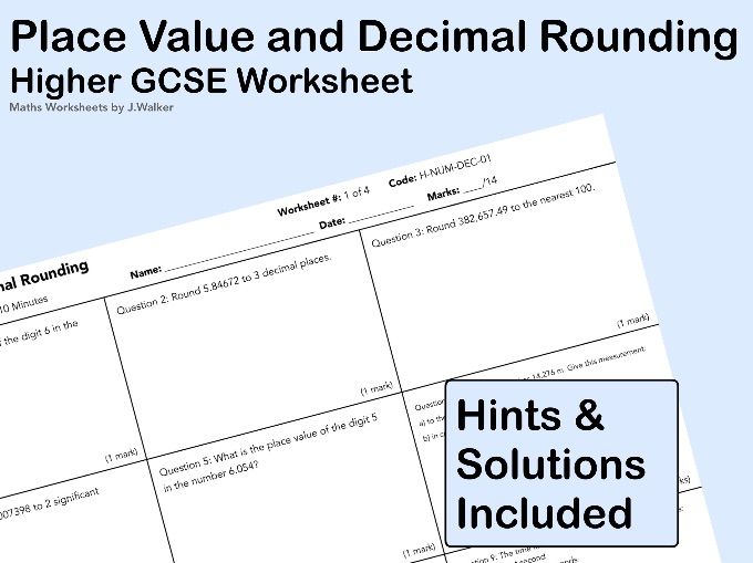 GCSE Maths Worksheet: Place Value and Decimal Rounding  - Higher Tier
