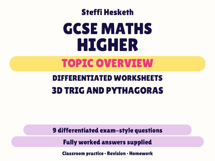 GCSE Higher 3D Trig and Pythagoras | Topic Overview Differentiated Worksheet