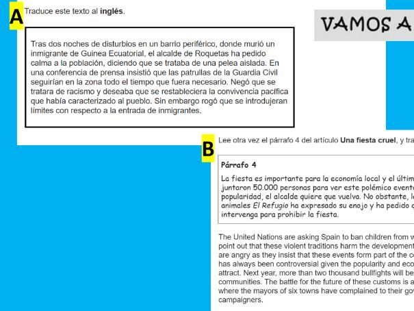 A2 SPANISH TRANSLATION FOCUS RECAP