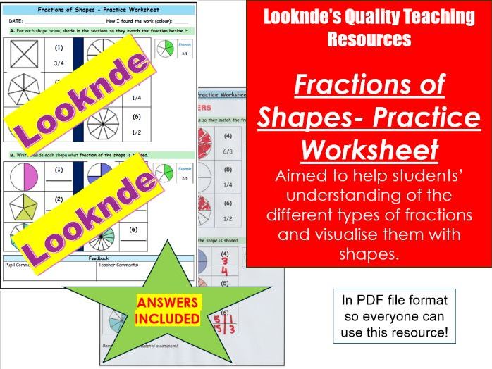 Fractions of Shapes - Practice Worksheet