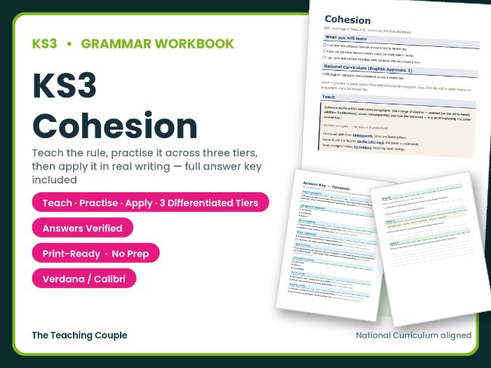 KS3 Cohesion Worksheets – Grammar Workbook + Answer Key