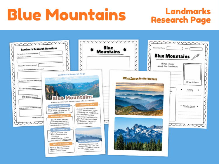 Blue Mountains Landmark Research Project | Australia Geography Worksheets