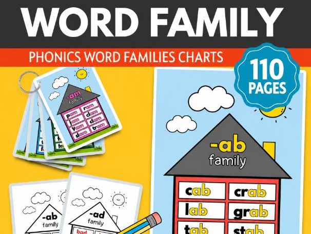 Word Family Houses Posters | Phonics Word Families Charts for Kindergarten