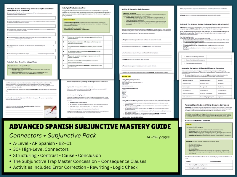 Spanish Connectors and Subjunctive Mastery Pack | A Level & AP Advanced Writing