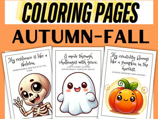 Autumn Fall Coloring Pages- Positive Affirmations, Classroom Decoration