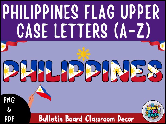 Philippines Flag Bulletin Board Letters Uppercase Alphabet A-Z Classroom Decor.