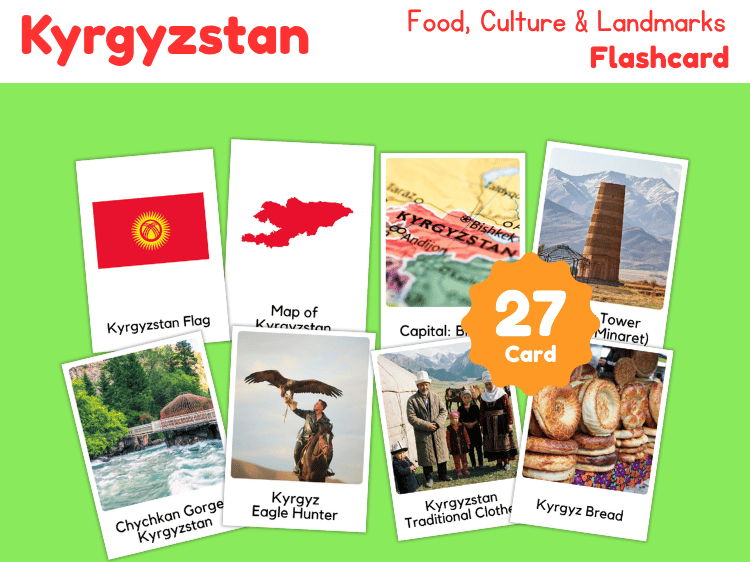Kyrgyzstan Geography Flashcards | 27 Printable Country Study Cards