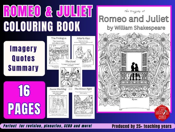 Romeo & Juliet | Fun Colouring Pages | KS2 KS3 KS4 | Shakespeare Revision | GCS English Literature