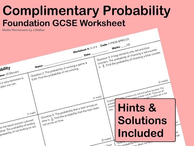 GCSE Maths Worksheet: Complimentary Probability - Foundation Tier