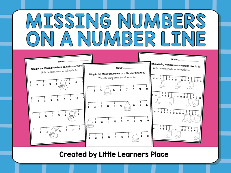 Winter Missing Numbers on a Number Line Worksheets | Counting to 10 and 20