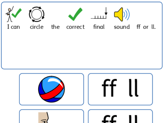 SEND Phonics support final sounds: ck, ff, ss, ll