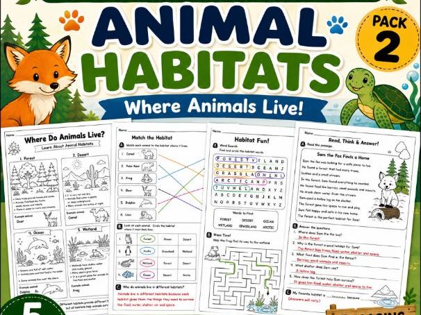 Animal Habitats | Where Do Animals Live? |Animal Adaptations | Grades 2–4|Pack 2
