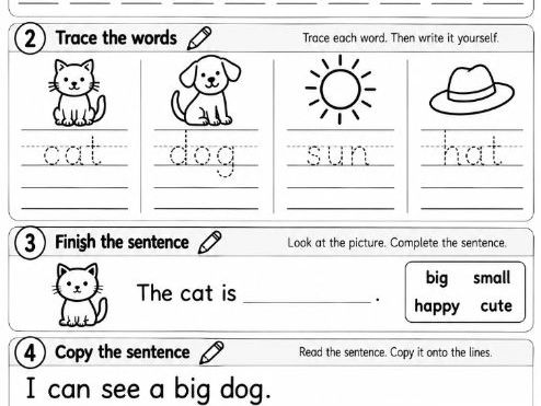 Year 1 English Worksheets | Handwriting, Reading & Spelling | A4 No-Prep KS1