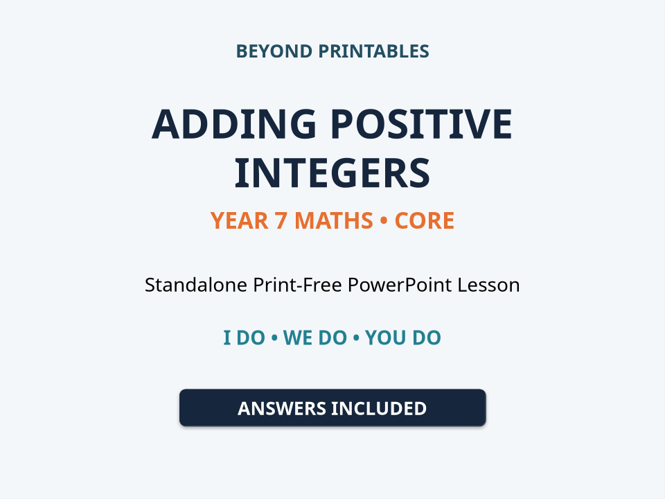 Adding Positive Integers | Year 7 Core Maths | Standalone Print-Free I Do–We Do–You Do PowerPoint
