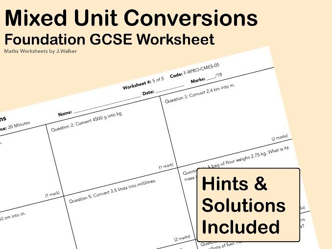 GCSE Maths Worksheet: Mixed Unit Conversions - Foundation Tier