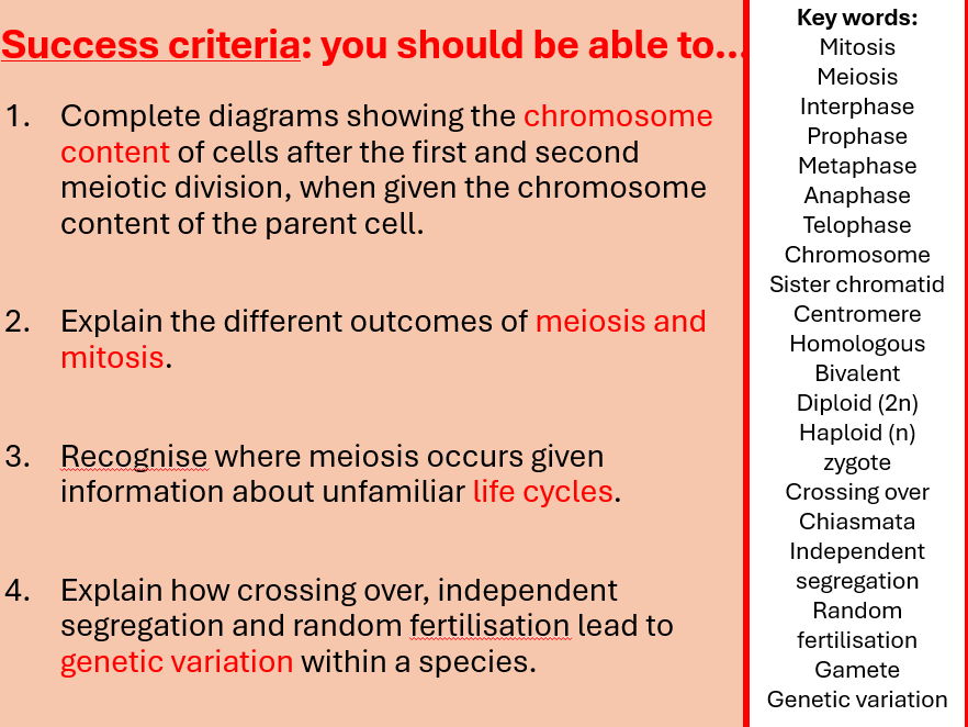 AQA A level Biology Topic 4. Meiosis and Genetic Diversity (3.4.3)