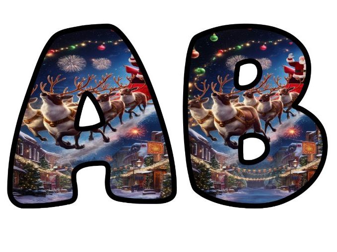 3D AI Christmas Santa Sleigh Lettering Set for Classroom Display | Upper & Lowercase, 0-9 and Signs