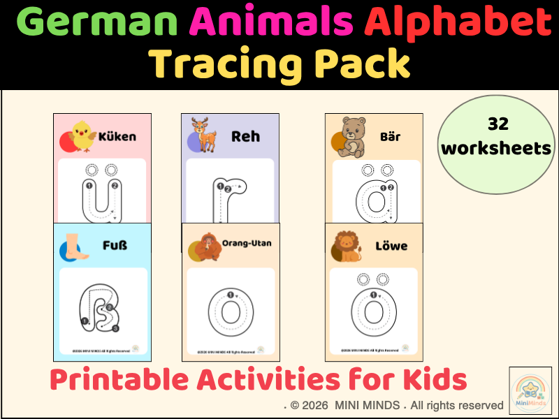 German Animals Alphabet Tracing Pack