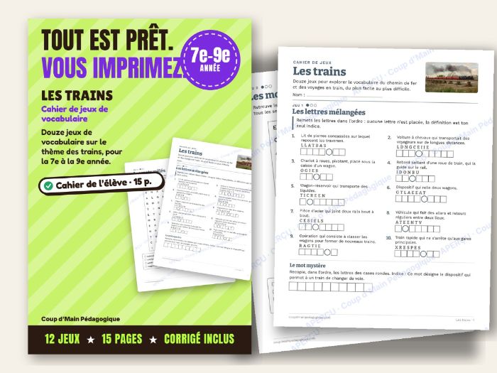 French Train Vocabulary Puzzles Grade 7-9 Railways | Les trains