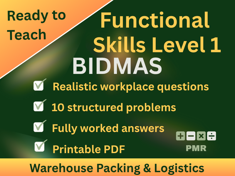 Functional Skills BIDMAS L1 Worksheet