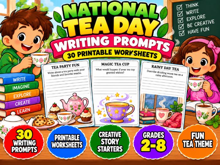 National Tea Day Writing Prompts | 30 Printable Creative Writing Worksheets