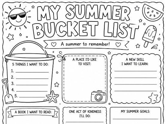 Summer Bucket List Worksheet | End of Term Activity