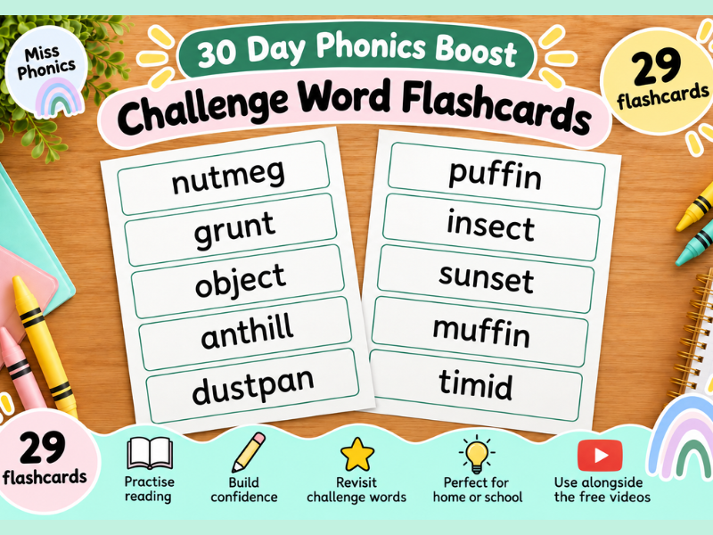 Challenge Word Flashcards | 30 Day Phonics Boost