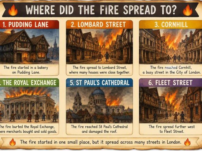 The Great Fire of London - Where did the fire spread to?