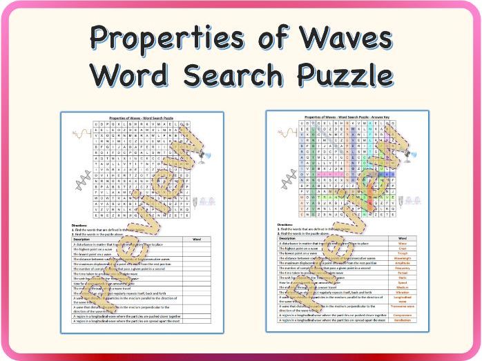 Properties of Waves - Word Search Puzzle Worksheet Activity (Printable)