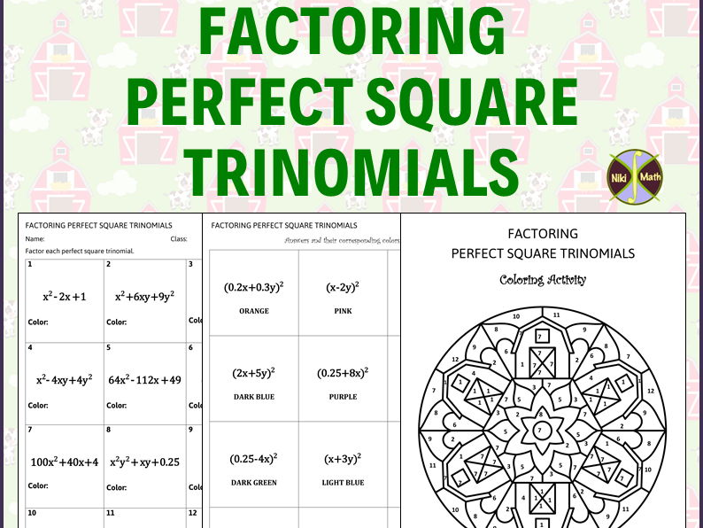 Factoring Perfect Square Trinomials - Color by Code/Coloring Activity