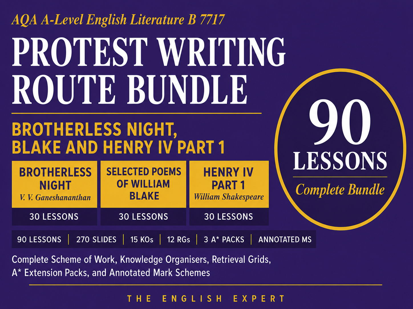 AQA A-Level English Literature B 7717 | Protest Writing Route Bundle | Brotherless Night, Blake and Henry IV Part 1